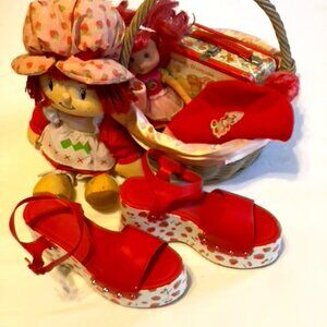 Sugar Thrillz Strawberry Platform Sandals + Set of Strawberry Shortcake Merch